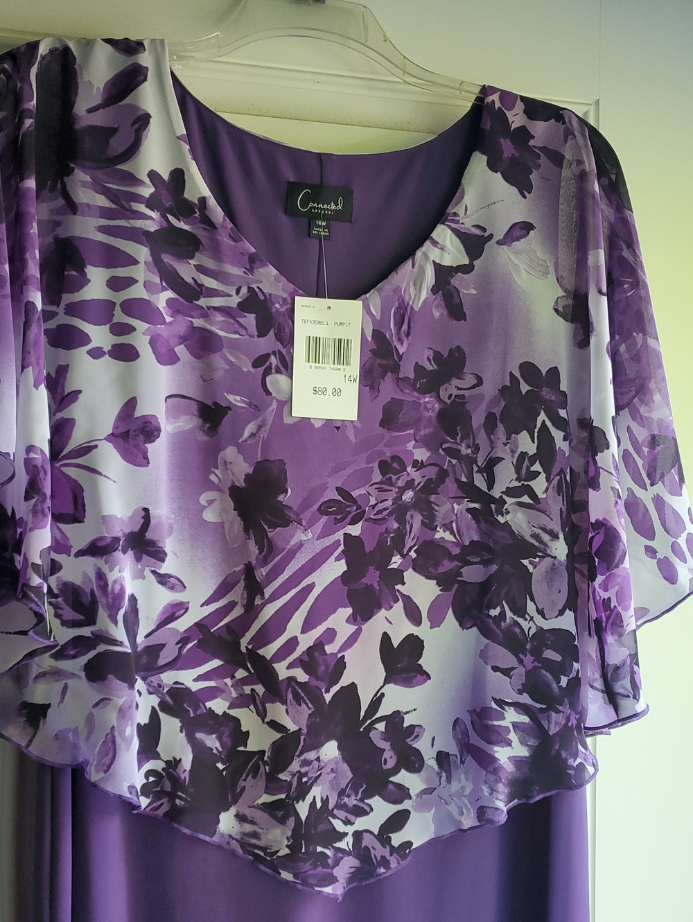 Plus Size Dress With Chiffon Overlay Cape No Sleeves 14W